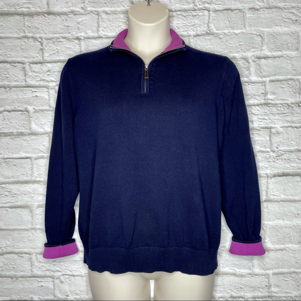 Tailorbyrd 1/4 Zip Knit Sweater Men’s L Navy Blue Pullover Long Sleeve Cotton